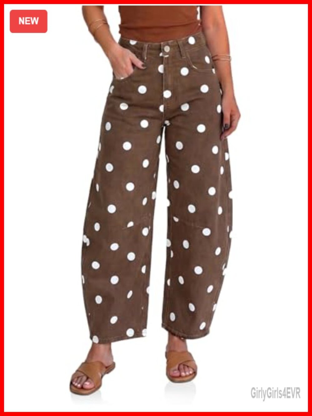 Womens High Rise Barrel Wide Leg Polka Dot Jeans Stretchy Denim Pants